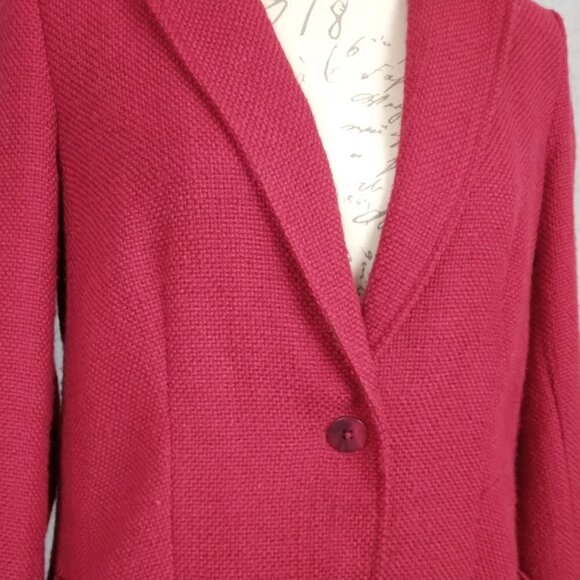 J.Jill | Wool Blend Textured Loose Weave Blazer Jacket Dark Red | Size S - Picture 2 of 10